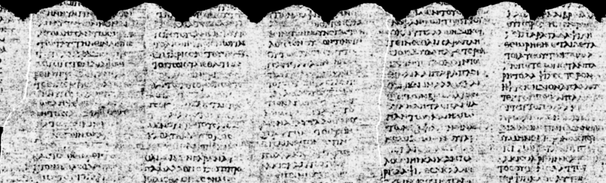 The Vesuvius Challenge incentivizes technological development by inviting researchers to figure out how to ‘read’ ancient papyri excavated from volcanic ash of Mount Vesuvius in Italy. Columns of Greek text retrieved from a portion of a scroll. (Vesuvius Challenge), Author provided