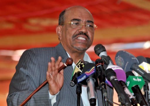 Sudanese President Omar al-Bashir speaks during an event with oil industry workers in Khartoum. Neither the United Nations nor the African Union can impose its will on Sudan, Bashir said, after fresh fighting along the border with South Sudan