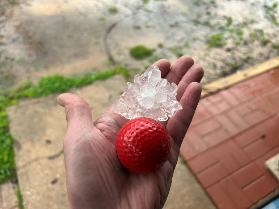 Dennis Wilson reported golf ball size hail in the Meadowview neighborhood in Bossier City Sunday morning.