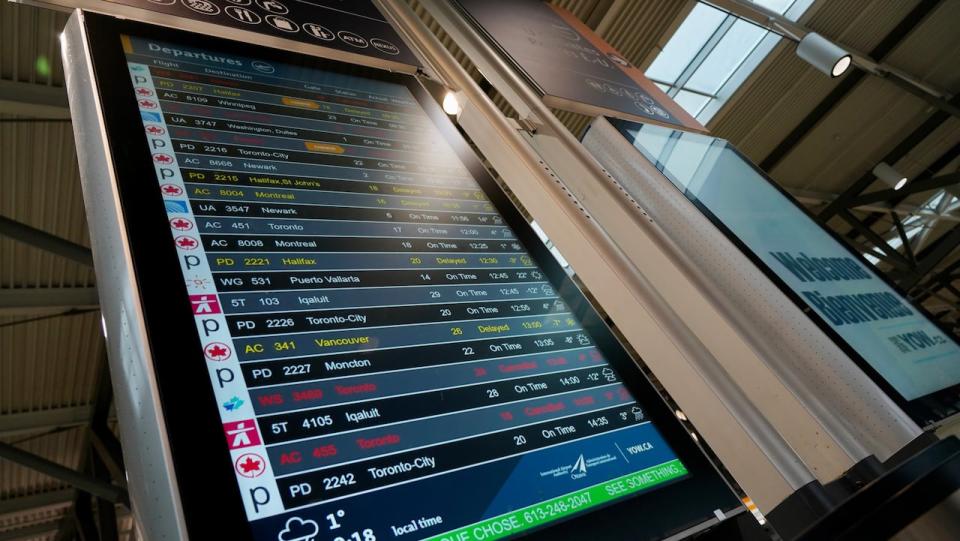 Several flights have been cancelled or delayed at the Ottawa International Airport on Dec. 23, 2022, during a winter storm leading into the holidays.