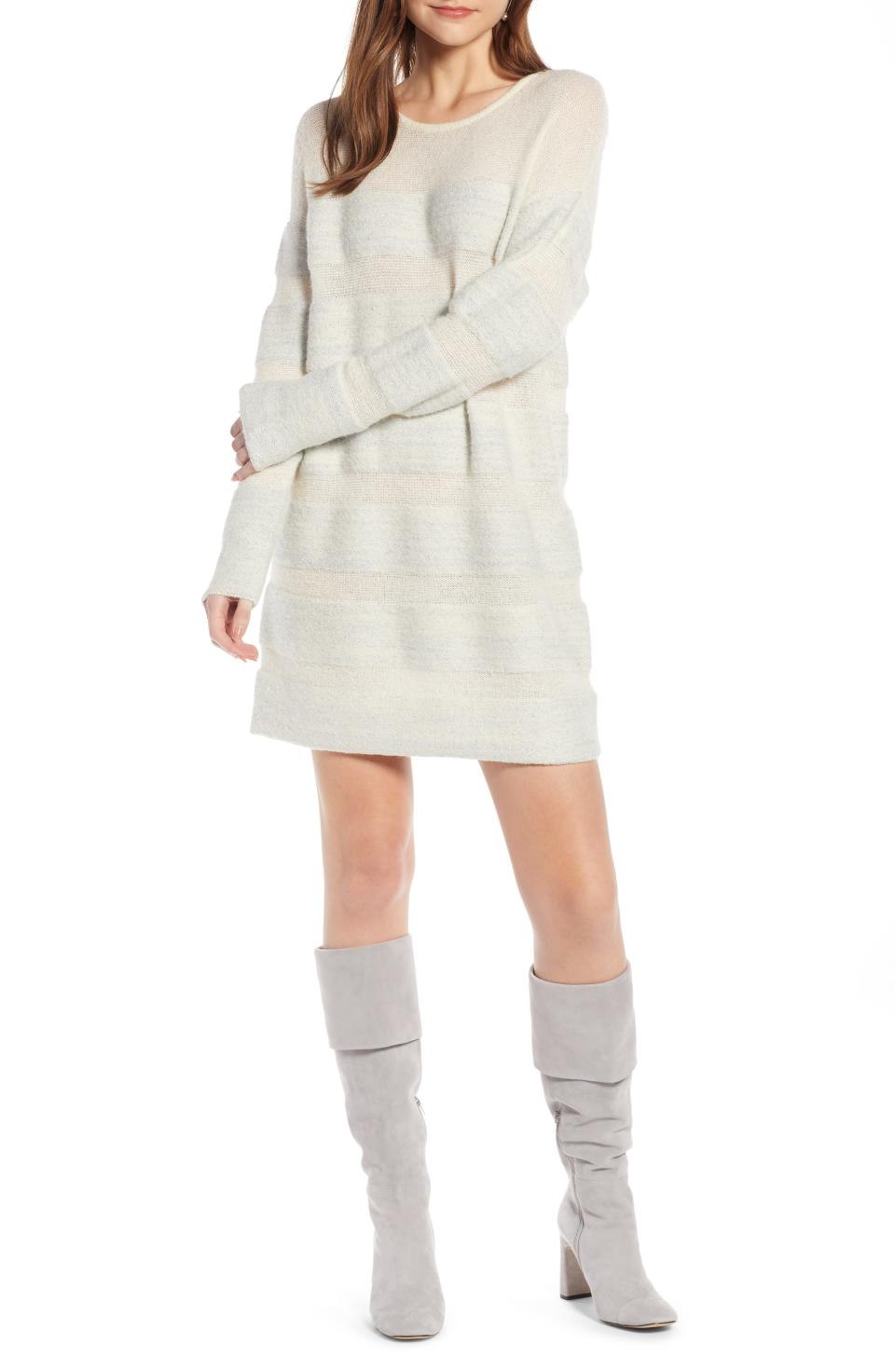 <p><strong>SOMETHING NAVY</strong></p><p>nordstrom.com</p><p><strong>$129.00</strong></p><p><a rel="nofollow noopener" href="https://shop.nordstrom.com/s/something-navy-metallic-stripe-sweater-dress-nordstrom-exclusive/5062819" target="_blank" data-ylk="slk:Shop Now;elm:context_link;itc:0;sec:content-canvas" class="link ">Shop Now</a></p>Cozy and chic, this easy sweater dress is enlivened with shimmering metallic stripes. It's part of fashion influencer Arielle Charnas's much-anticipated collection that embodies approachable fashion with a luxe sensibility."/