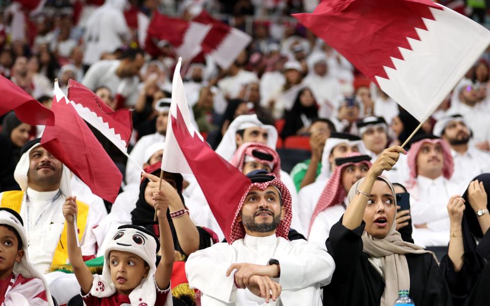 Qatar fans enjoy the pre match atmosphere prior to the FIFA World Cup Qatar 2022 Group A match between Qatar and Ecuador at Al Bayt Stadium on November 20, 2022 in Al Khor, Qatar - Getty Images/Michael Steele