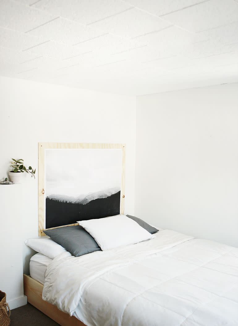 diy headboards with a black and white art print