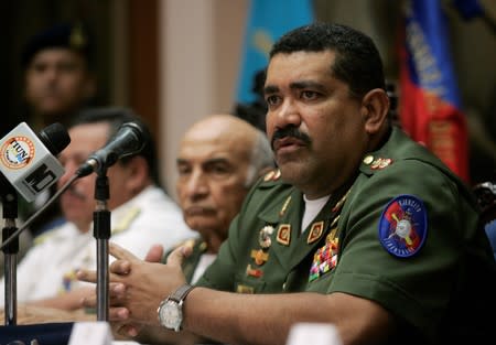 FILE PHOTO: Venezuela's Defense Minister, Commander in Chief Gustavo Rangel Briceno speaks during a news conference in Caracas