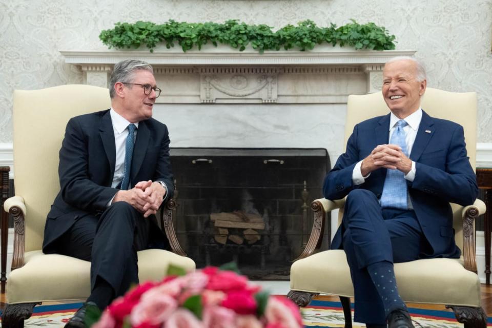 Britain's Prime Minister Sir Keir Starmer meets U.S. President Joe Biden at the White House in Washington DC, during his visit to the US to attend the Nato 75th anniversary summit, July 10, 2024.