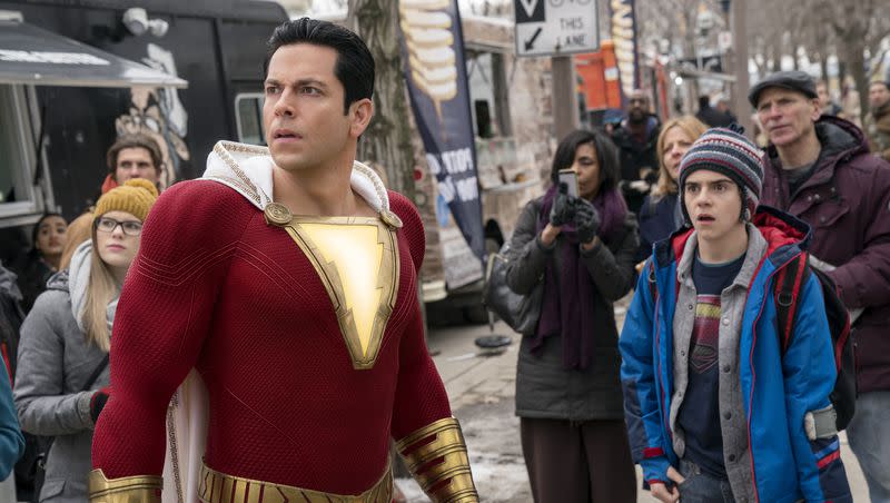 Zachary Levi as Shazam and Jack Dylan Grazer as Freddy Freeman in New Line Cinema’s action adventure “Shazam!,” a Warner Bros. Pictures release. The “Shazam!” sequel has largely received negative reviews from critics. 