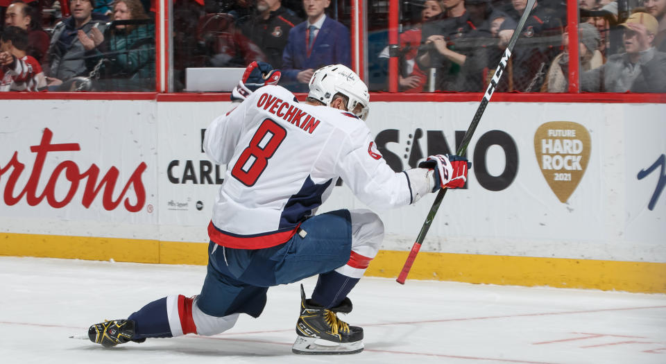 Alexander Ovechkin passed Mark Messier for eight on the NHL's all-time goals list.  (Getty Images)