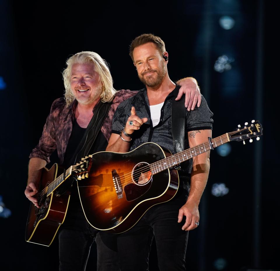 Phillip Sweet and Jim Westbrook of Little Big Town perform during CMA Fest at Nissan Stadium early in the morning on Saturday, June 10, 2023, in Nashville, Tennessee.