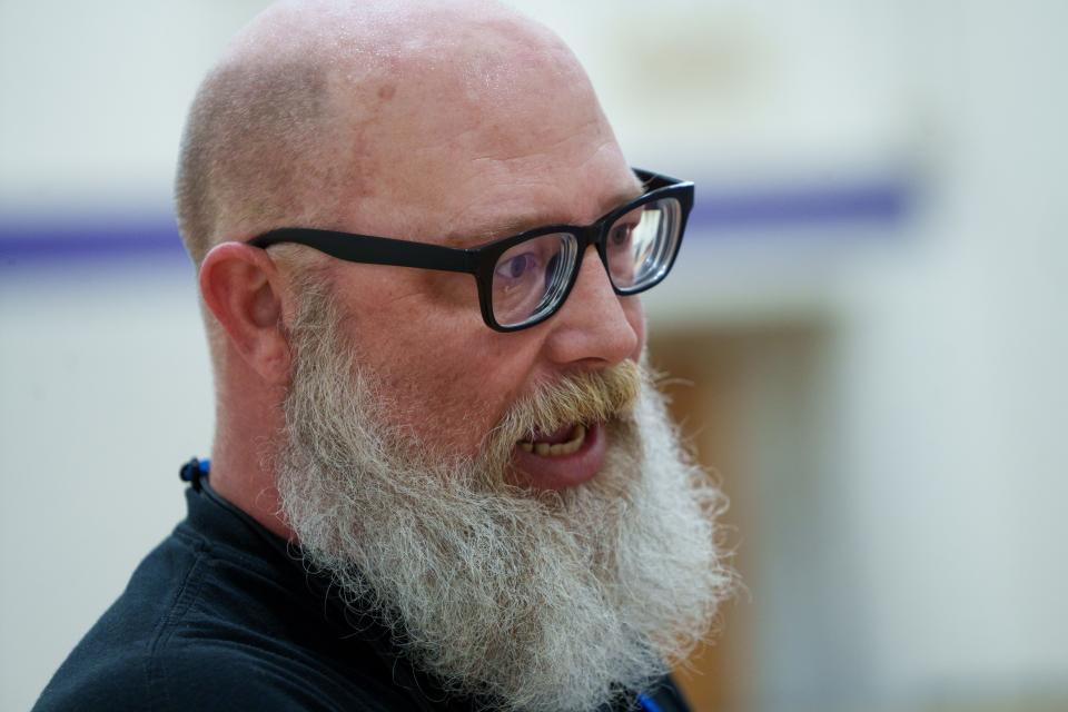 Brownsburg West Middle School assistant wrestling coach Jeremy Matheney, who stepped in to lead the wrestling team in head coach Patrick Frepan's absence, speaks Tuesday, Feb. 26, 2024, with IndyStar about Frepan's illness and his recovery.