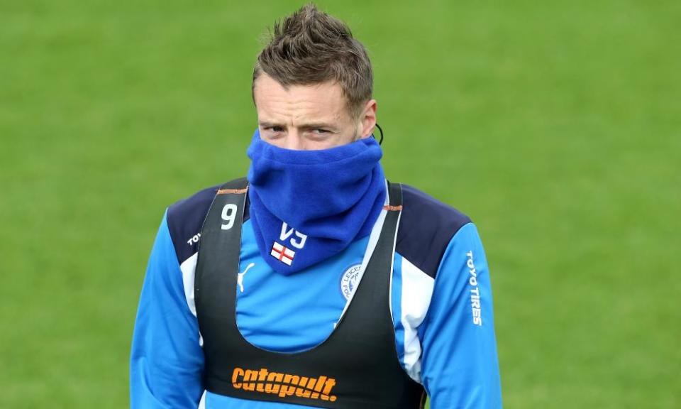 England’s Jamie Vardy in Leicester City training on Thursday.