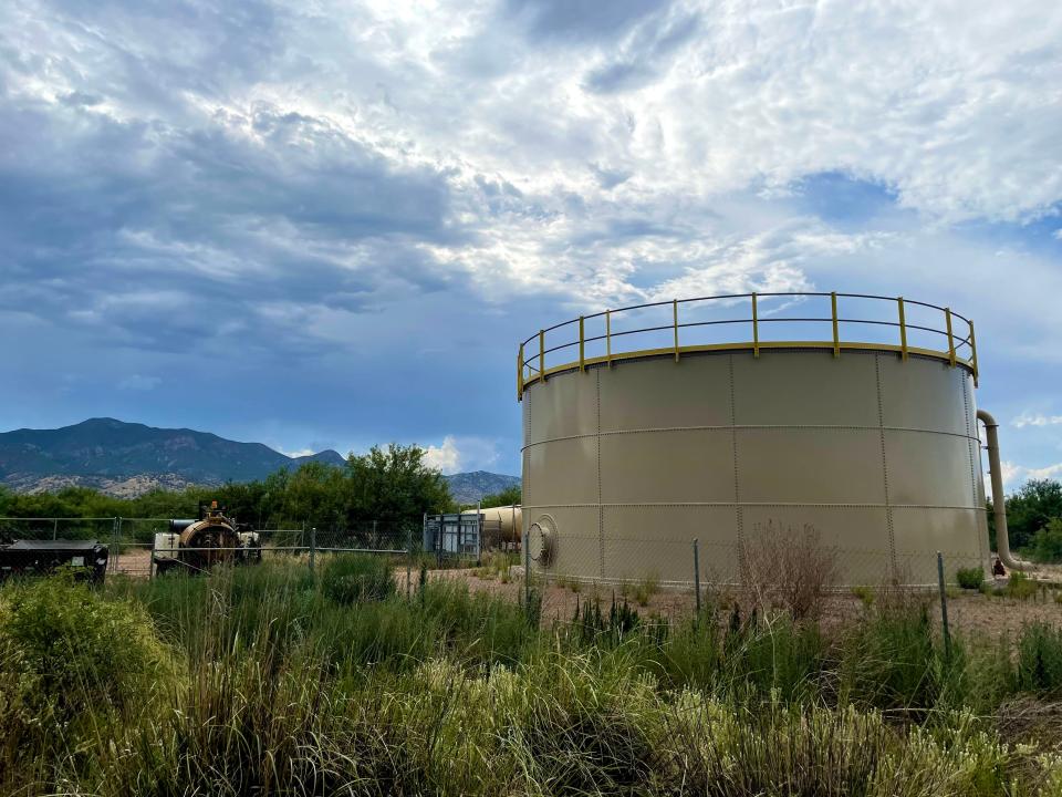 A water storage tank on the outskirts of Sierra Visa in southern Arizona. U.S. Environmental Protection Agency ordered the U.S. Air Force and Arizona National Guard to take action as concentrations of toxic “forever chemicals” was found in Tucson's groundwater.