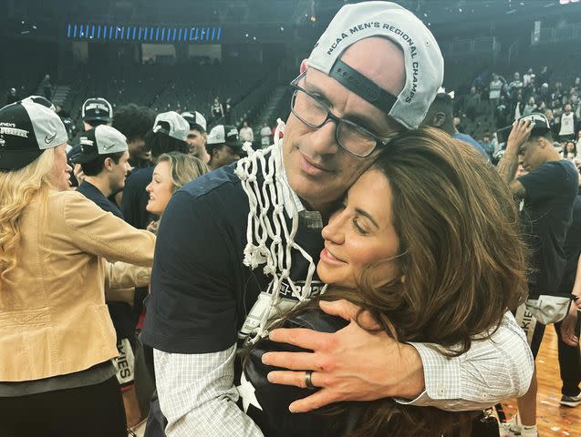 <p>Dan Hurley Instagram</p> Dan Hurley and Andrea Hurley celebrating after a win.