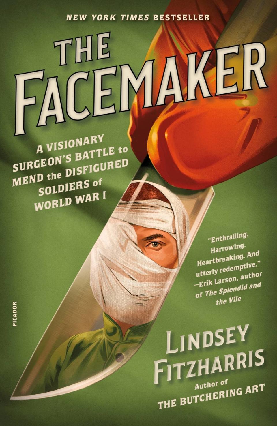 “The Facemaker” by Lindsey Fitzharris tells the story of plastic surgeon Harold Gillies, who helped the military in World War I. Picador