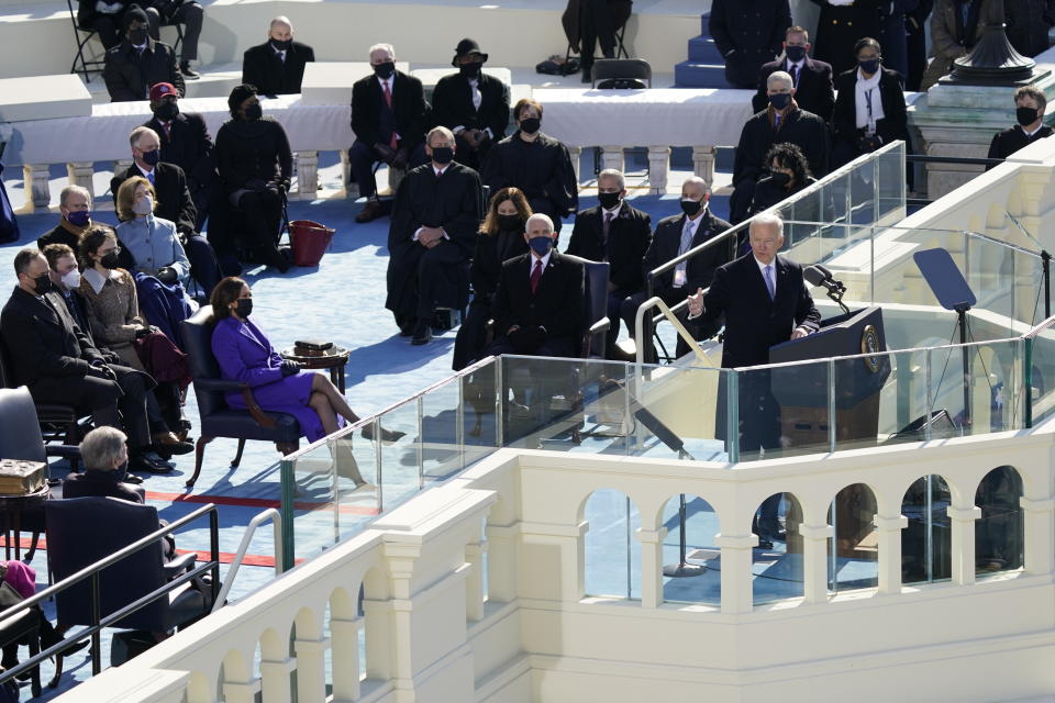 President Joe Biden speaks during the 59th Presidential Inauguration at the U.S. Capitol in Washington, Wednesday, Jan. 20, 2021.(AP Photo/Carolyn Kaster)