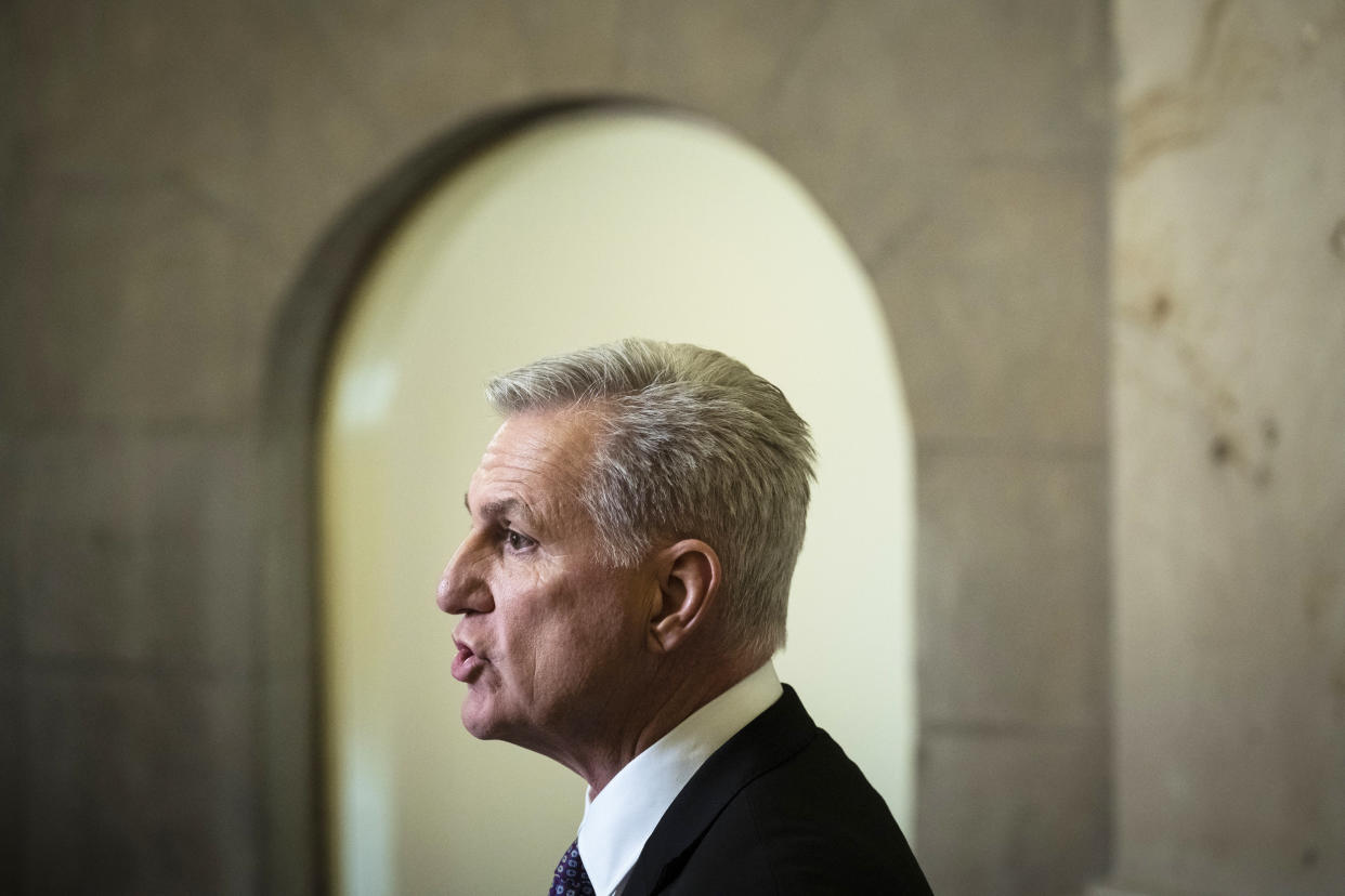 Speaker of the House Kevin McCarthy speaks during a news conference at the Capitol (Drew Angerer / Getty Images file)