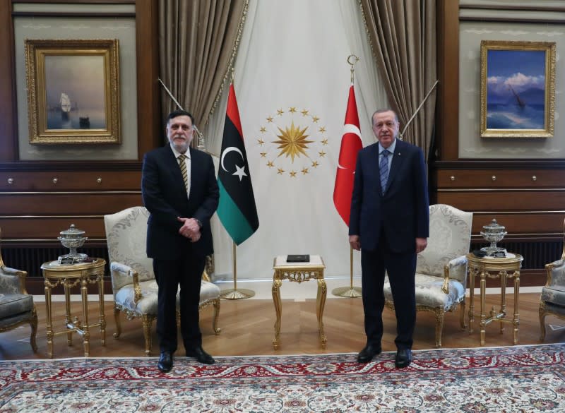 Turkish President Erdogan meets with Libya's internationally recognised PM al-Serraj in Ankara