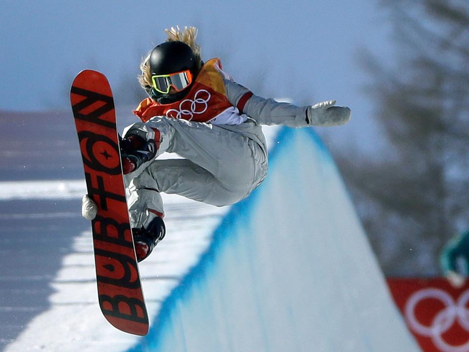 Chloe Kim competes on the halfpipe during the 2018 Olympics in Pyeongchang.