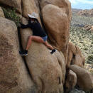 <p>Little girl on a big rock. The former <i>Vampire Diaries</i> star went to Joshua Tree National Park with friends and got up close and personal with nature. “That awkward moment when you decide to boulder a cliff and realize you have no where to go. Except down. To your pitiful death,” she joked. Luckily, that didn’t happen. (Photo: Nina Dobrev via Instagram) </p>