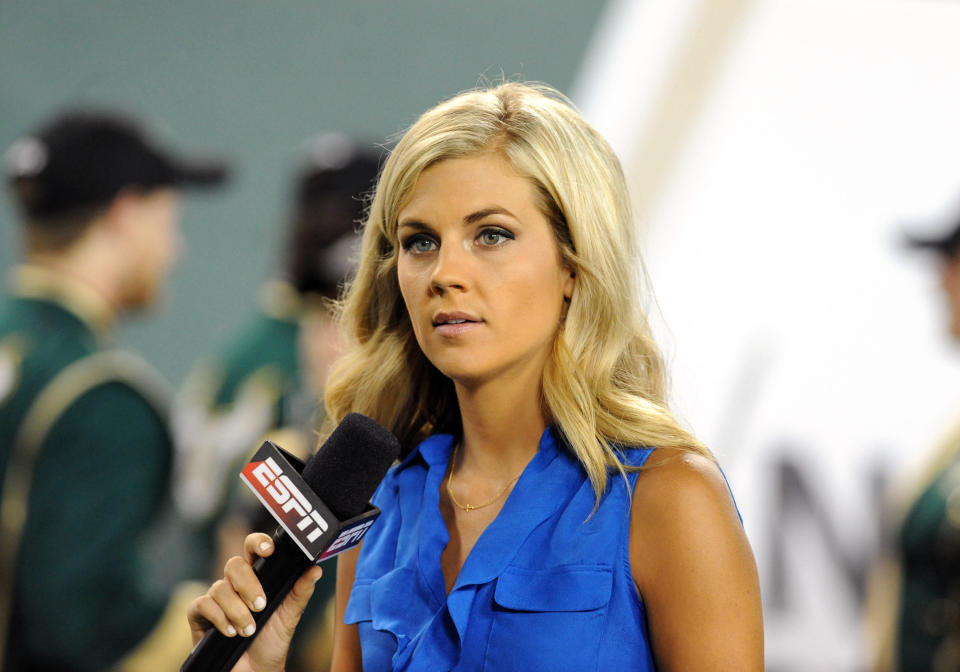 Samantha Steele reports on a game between USF and Rutgers. (Getty Images)