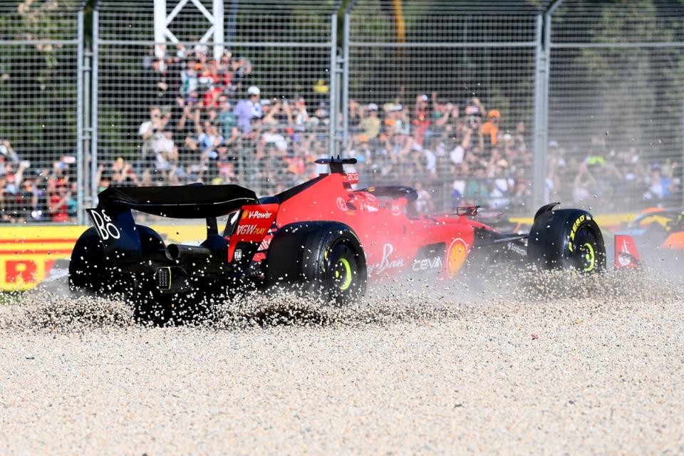 Charles Leclerc retired after lap one as his Ferrari was beached in the gravel (Getty Images)