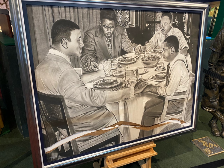 A painting depicting (clockwise from left) Don Newcombe, Jackie Robinson, Martin Luther King Jr. and Roy Campanella.