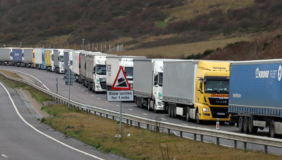 Lorries queuing for the port of Dover (PA Wire)