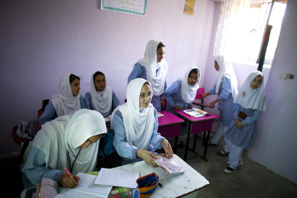 These Afghan girls are the lucky ones: They've been able to stay in school while many of their peers have dropped out. <i>From the story "<a href="http://www.npr.org/sections/goatsandsoda/2015/10/15/447570460/meet-the-cool-girls-at-a-high-school-in-kabul-15girls" target="_blank">Meet The Cool Girls At A High School In Kabul: #15Girls</a>," 2015.</i>