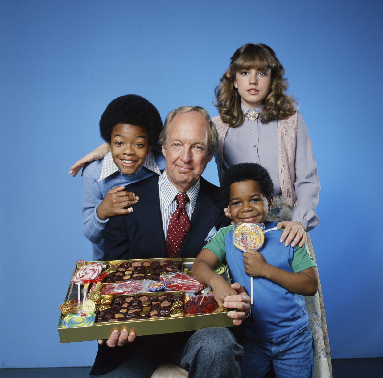 DIFF'RENT STROKES -- Season 2 -- Pictured: (l-r) Todd Bridges as Willis Jackson, Conrad Bain as Philip Drummond, Dana Plato as Kimberly Drummond, Gary Coleman as Arnold Jackson  (Photo by Herb Ball/NBCU Photo Bank/NBCUniversal via Getty Images via Getty Images)