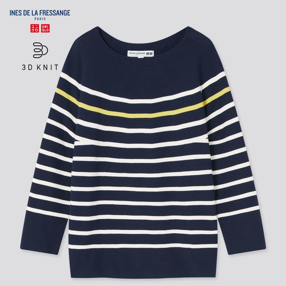 6) WOMEN 3D KNIT STRIPED 3/4-SLEEVE SWEATER (INES DE LA FRESSANGE)