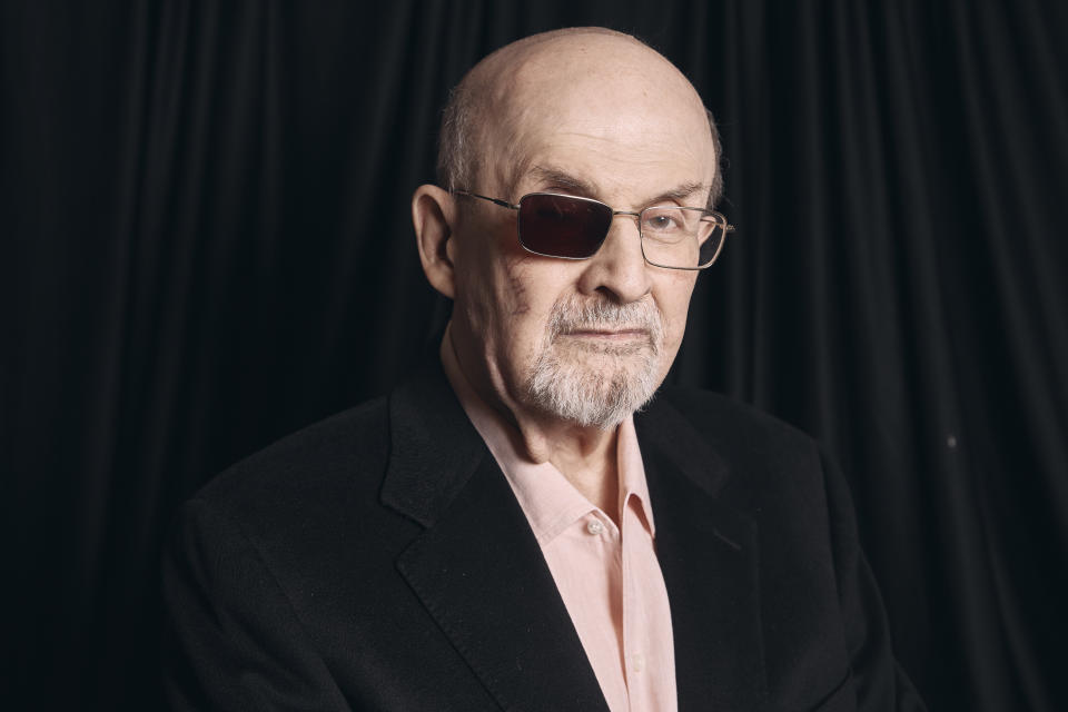 Salman Rushdie poses for a portrait to promote his book "Knife: Meditations After an Attempted Murder" on Thursday, April 18, 2024, in New York. (AP Photo/Andres Kudacki)