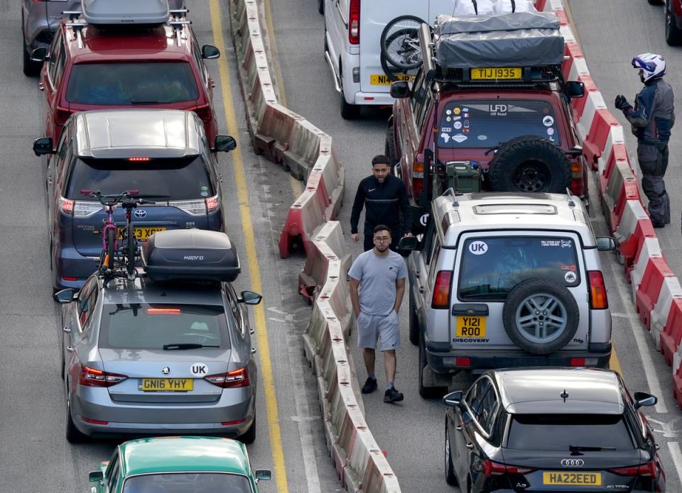 Go slow? Lines of traffic in Dover this morning  ( PA)