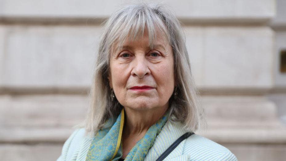 Helena Kennedy poses for a photograph at a vigil outside the Foreign, Commonwealth and Development Office in London on February 13, 2023