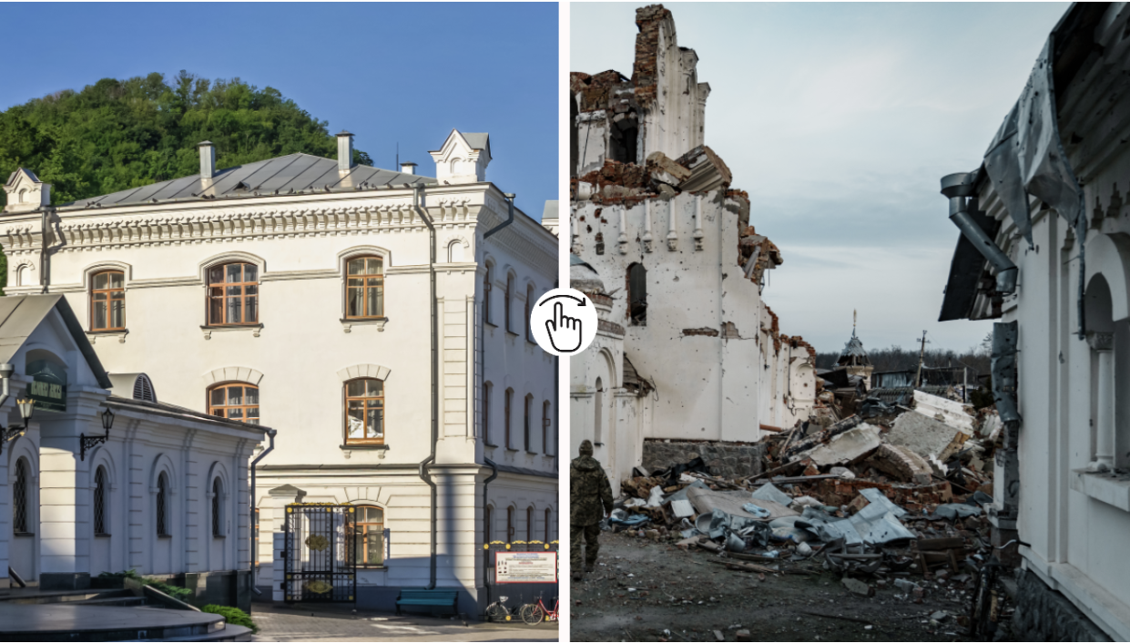 Before and after pictures of a monastery in Ukraine