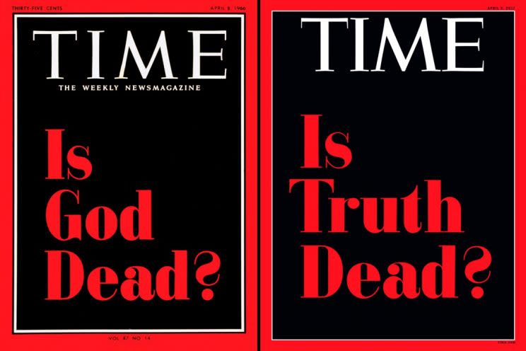 Time's April 4 cover this echoes its controversial “Is God Dead?” one from 1966. (Time)