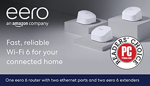 Amazon eero 6 dual-band mesh Wi-Fi 6 system with built-in Zigbee smart home hub (3-pack, one ee…