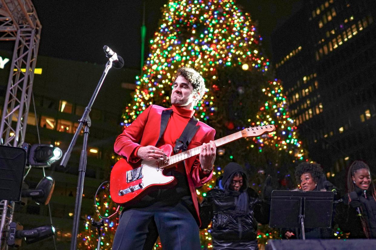 Darren Criss performs during the 19th annual Detroit Tree Lighting presented by the DTE Foundation on Friday, Nov. 18, 2022, at Campus Martius Park in downtown Detroit.