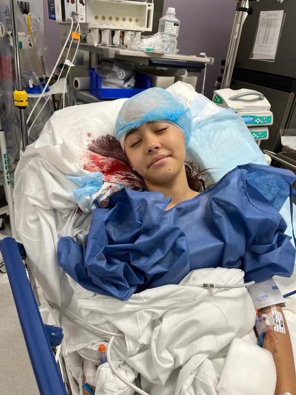 An 11-year-old girl slashed in the head by an apparently homeless maniac was left “showered in blood” by the attack and is “lucky to be alive,” her mother fumed to The Post. Courtesy of Malgorzata Sladek