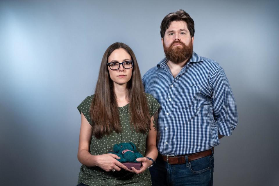 PHOTO: Jennifer Adkins, a 31-year-old mother from Idaho with her husband John, was at a routine 12-week ultrasound when she learned that her fetus would not survive. She is now the lead plaintiff in a lawsuit against the state over its ban. (Brandon Thibodeaux for ABC News)