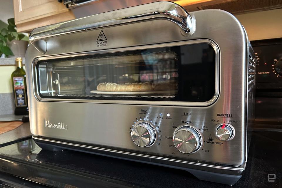 Breville’s dedicated pizza oven can cook some great pizza and it looks more like something you’d want to keep in your kitchen. Presets for popular styles are great for beginners or when you want a no-fuss pizza party, but the manual mode provides an endless playground for tinkering. While the awkward cleaning and confined baking area are frustrating, the price will be the dealbreaker for most people. 