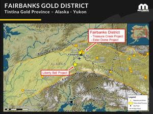 Tintina Gold Province in yellow shading. Millrock projects subject to agreement with Felix Gold are shown in red text.