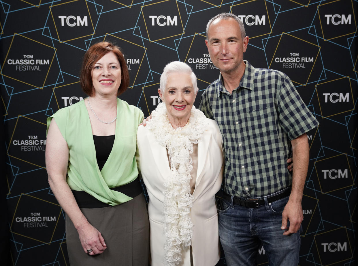 LOS ANGELES, CALIFORNIA - APRIL 16: (L-R) Vice President, Enterprises & Strategic Partnerships, Turner Classic Movies Festival Director, TCM Classic Film Festival Genevieve McGillicuddy, Shirley Jones, and SVP, Programming and Content Strategy for Turner Classic Movies Charles Tabesh attend a screening of “The Music Man” during the 2023 TCM Classic Film Festival on April 16, 2023 in Los Angeles, California. (Photo by Presley Ann/Getty Images for TCM)