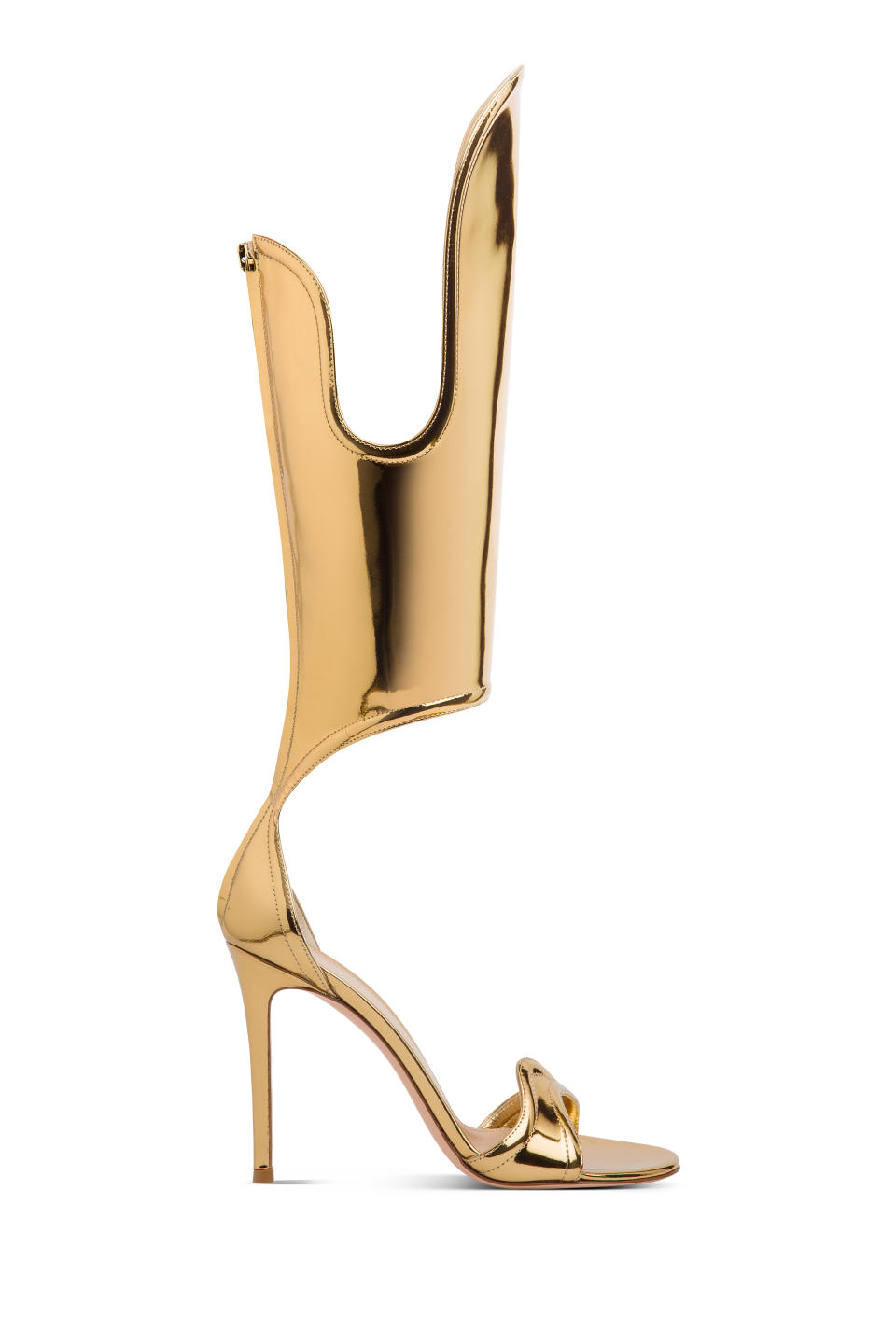 Gianvito Rossi gold stiletto sandal.