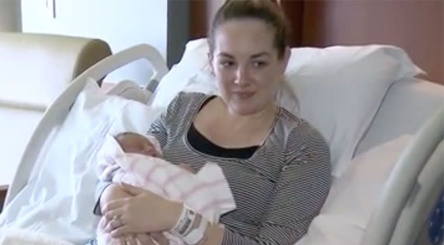 Sara Tolliday had no choice but to deliver her own baby. Source: WMUR 9