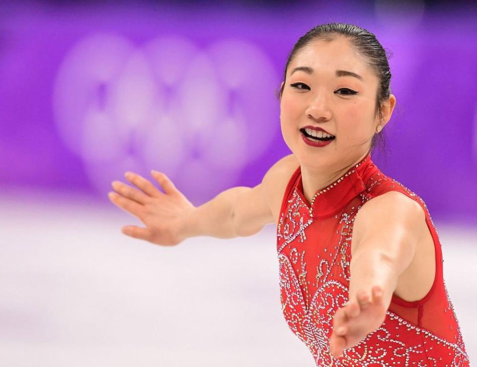 Figure skater Mirai Nagasu competing in the 2018 Winter Olympics