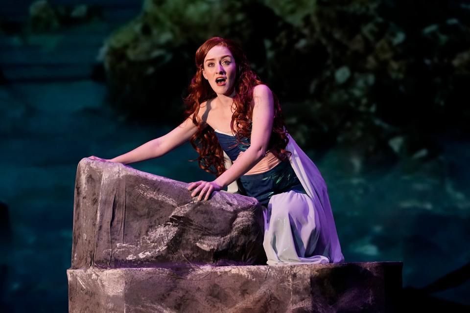 Emma Skaggs as Ariel is pictured in a scene from "The Little Mermaid" at the Croswell Opera House.