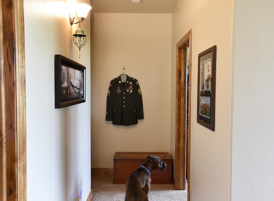 <p>“That’s his uniform. I just didn’t want to put it away and hang it in a closet. I wanted just to keep it out. Apparently, it looks funny on a hanger on hook”. From a conversation with Pam Birdwell, mother. (Photograph by Inbal Abergil) </p>