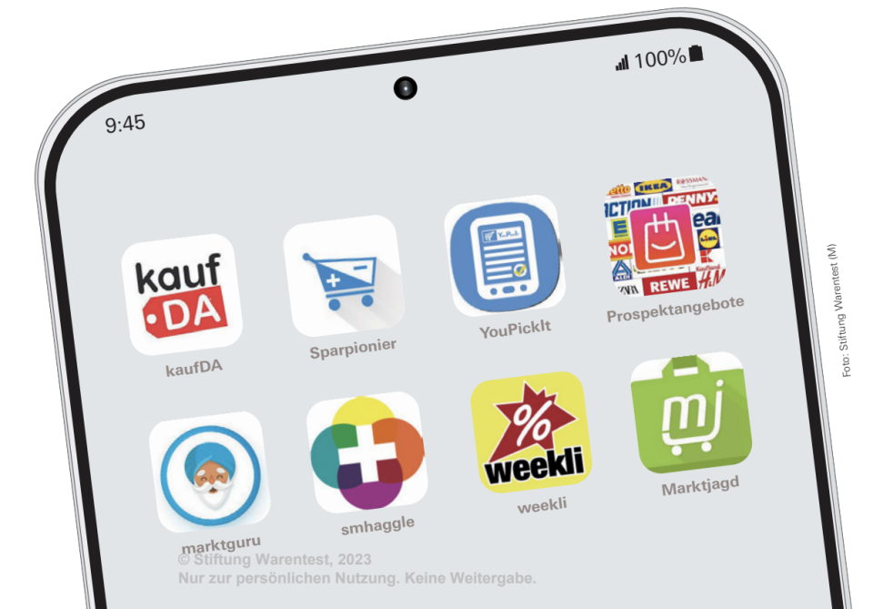 Sparen beim Lebens­mittel-Einkauf. 16 Preis­vergleichs-Apps für iOS und Android traten im Test gegen­einander an (Bild: Stiftung Warentest).