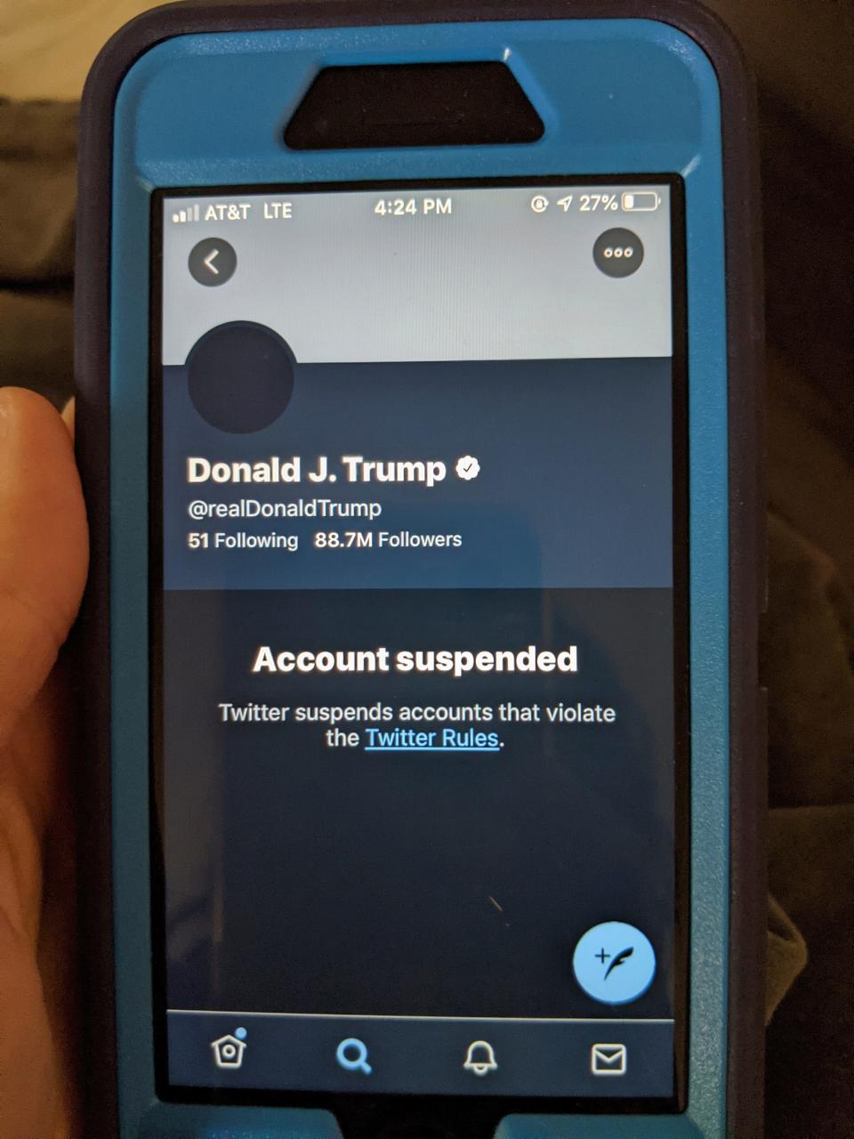 Trump's suspended Twitter account on Jan. 8, 2021.