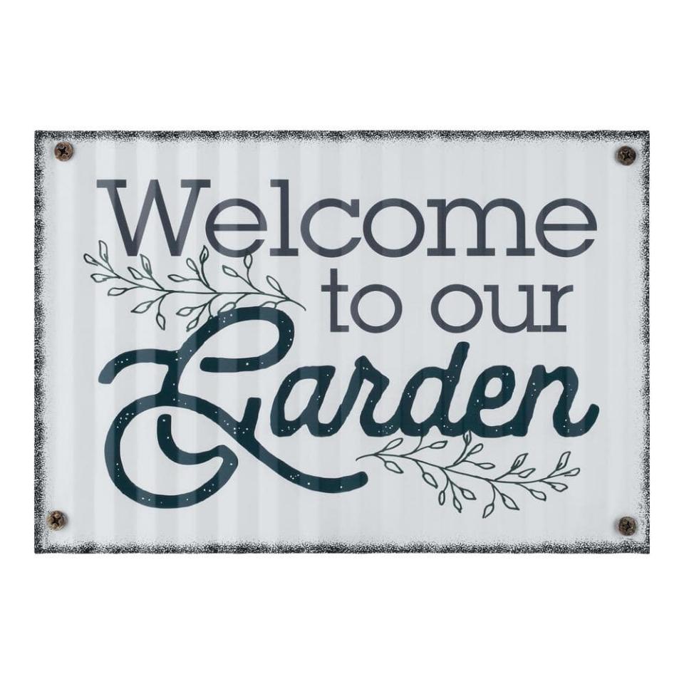 <p><a href="https://go.redirectingat.com?id=74968X1596630&url=https%3A%2F%2Fwww.homedepot.com%2Fp%2FWelcome-to-Our-Garden-Metal-Sign-IG152946%2F320615076&sref=https%3A%2F%2Fwww.thepioneerwoman.com%2Fhome-lifestyle%2Fgardening%2Fg60360510%2Fgarden-signs%2F" rel="nofollow noopener" target="_blank" data-ylk="slk:Shop Now;elm:context_link;itc:0;sec:content-canvas" class="link ">Shop Now</a></p><p>'Welcome to Our Garden' Metal Sign</p><p>homedepot.com</p><p>$19.98</p><span class="copyright">Home Depot</span>