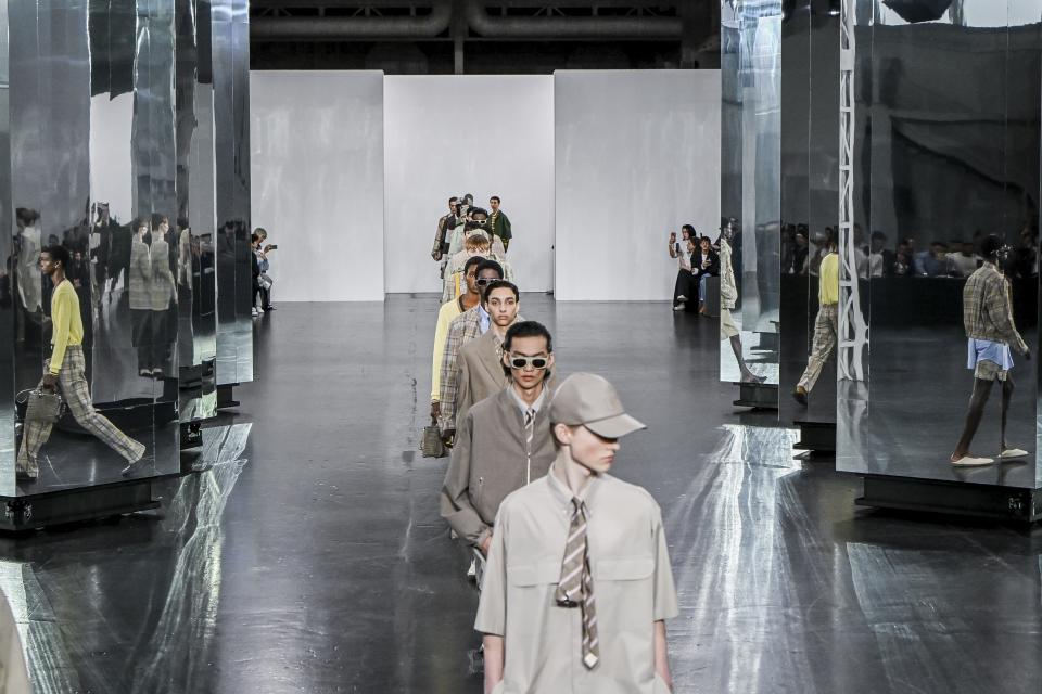 Models wear creations as part of the Fendi Spring Summer 2025 collection, that was presented in Milan, Italy, Saturday, June 15, 2024. (AP Photo/Nicola Marfisi).